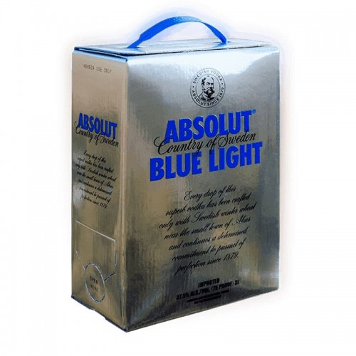 Водка Absolut Blue Light 3л поставляется на постоянной основе ОПТ-ом и в розницу в металлизированном пакете Bag in Box (тетрапаке), оснащенным небольшим краником-дозатором.